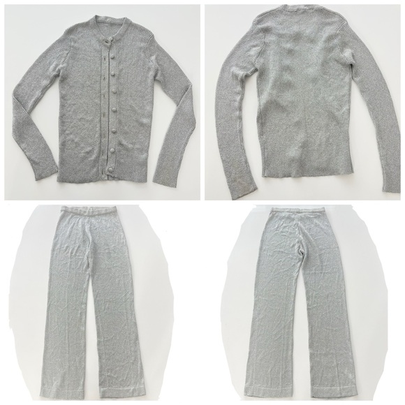 Vintage Metallic Silver Gray Two Piece Knit Set Cardigan and Pants Size S EU38 - Picture 1 of 14